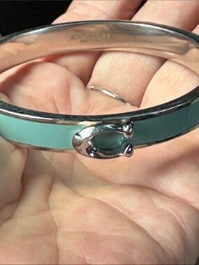 Coach Silver-Tone Bracelet with Mint Enamel 'C' Accent